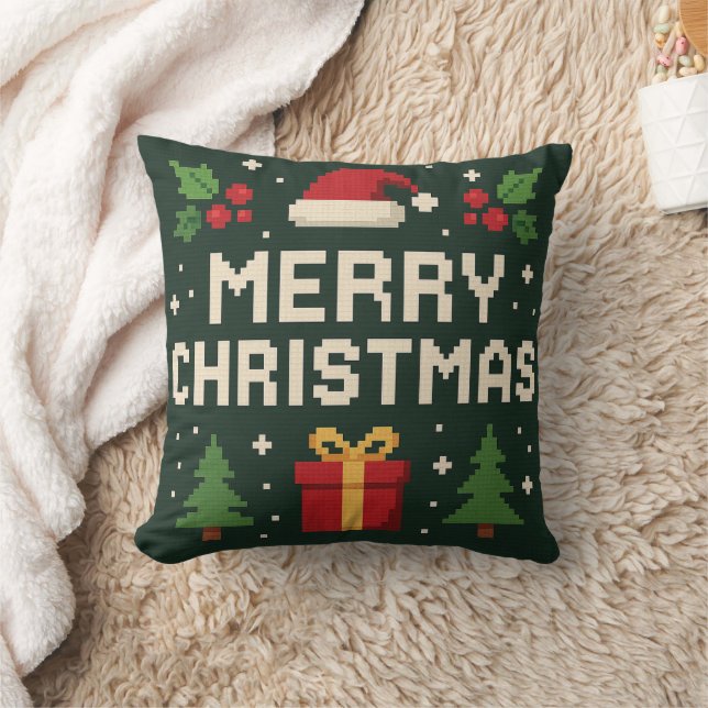 Coussin Joli pixel art joyeux noël (Couverture)