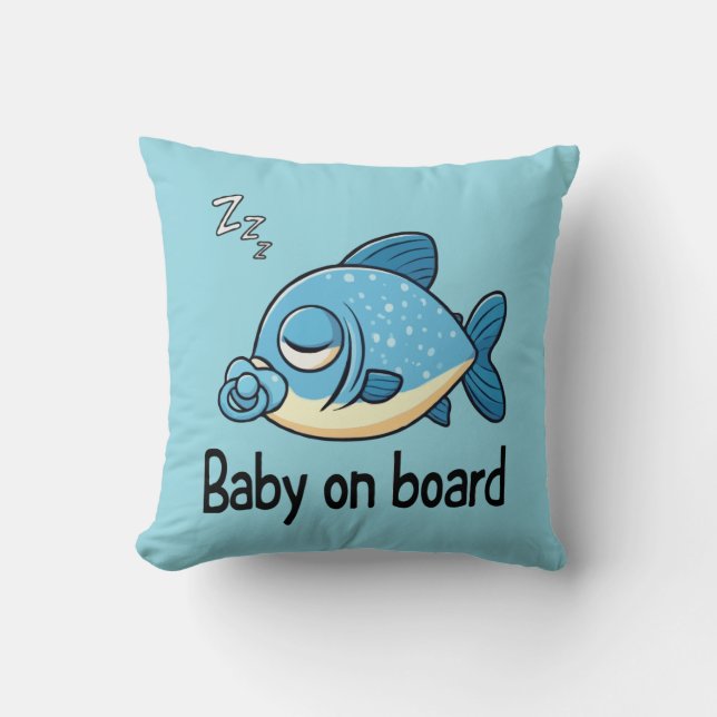 Coussin Joli Poisson Endormi avec Tétine | Bébé à Bord (Recto)