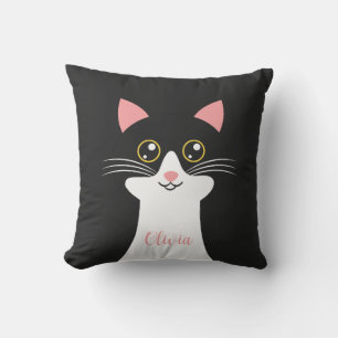 Coussin Joli portrait de chat noir de style milieu de sièc