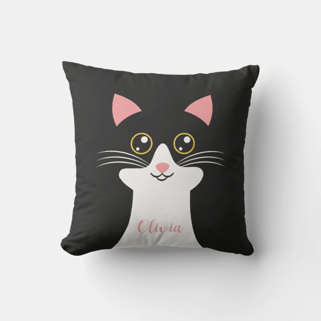 Coussin Joli portrait de chat noir de style milieu de sièc (Recto)