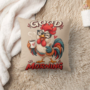 Coussin Joli poulet de dessin animé avec tasse