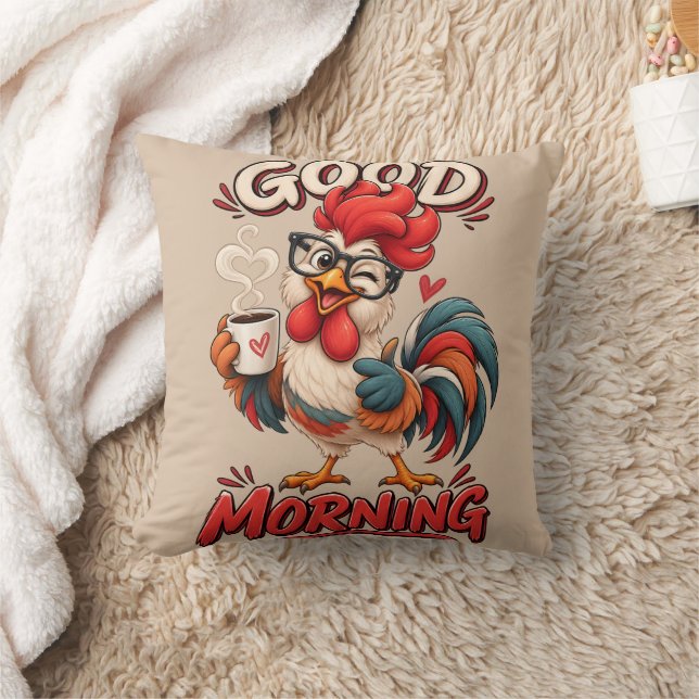Coussin Joli poulet de dessin animé avec tasse | (Couverture)