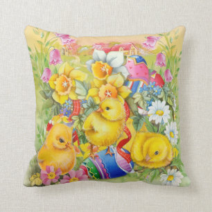 Coussin Joli poussin de Pâques vintage