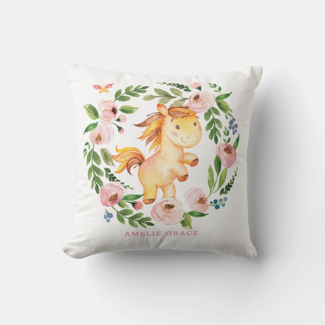 Coussin Joli printemps Pony Blush Floral Greenery Baby Gir (Recto)
