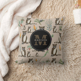 Coussin Joli Raton laveur dans un motif de forêt de pins M
