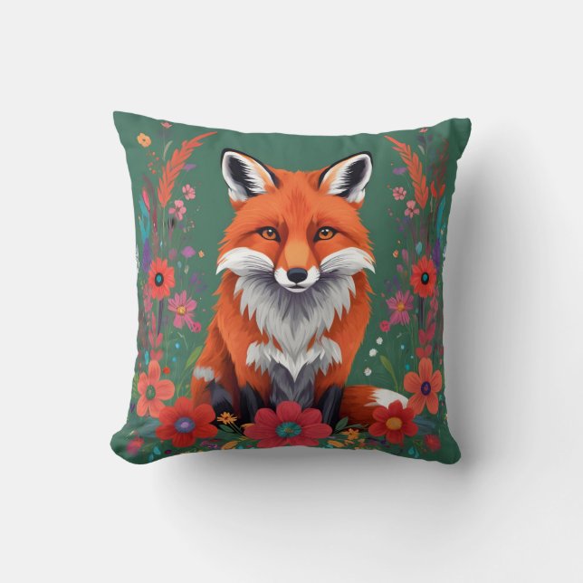 Coussin Joli renard rouge et fleurs (Recto)