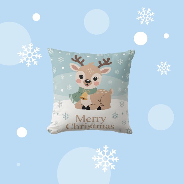 Coussin Joli Renne Noël Pastel Bébé Cerf Fête (Créateur téléchargé)