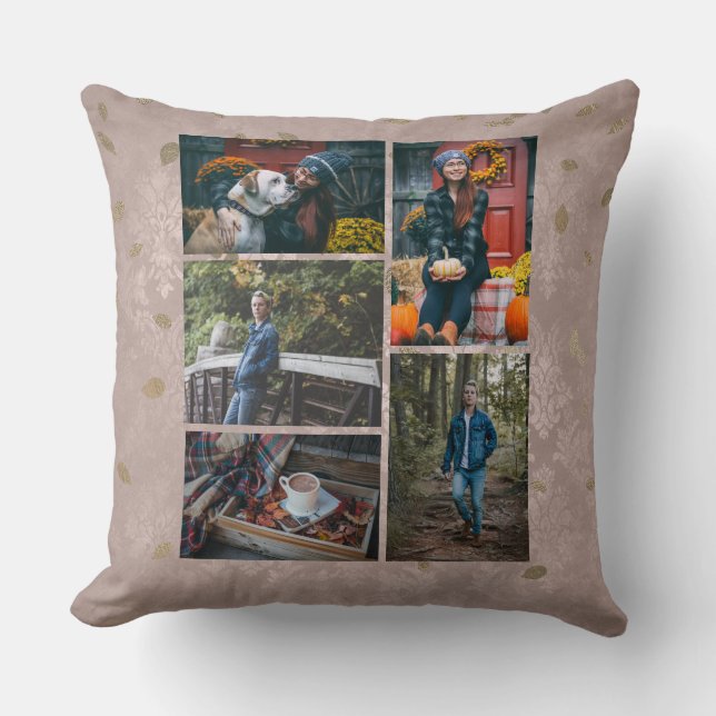 Coussin Joli Rose d'automne Feuilles d'or cinq photo Colla (Recto)