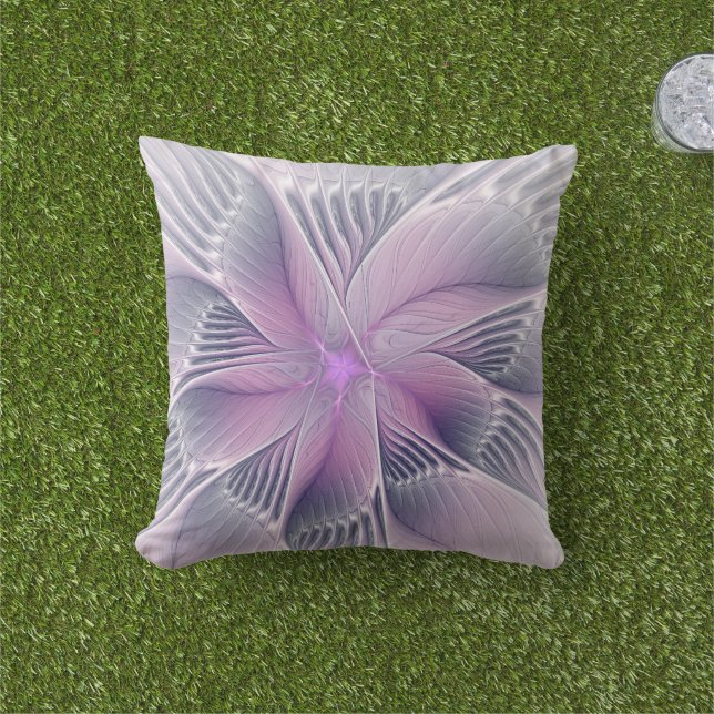 Coussin Joli rose Fleur Moderne Abstrait Fractal Art (Herbe)
