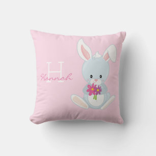 Coussin Joli rose Floral Bois Lapin Lapin Monogramme Lapin