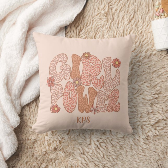 Coussin Joli rose floral fille puissance Monogramme initia (Couverture)