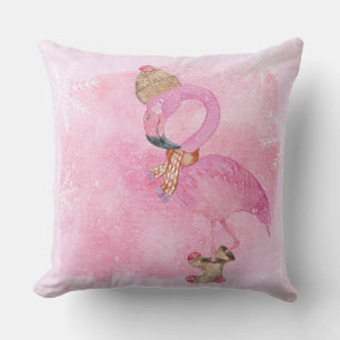 Coussin Joli rose Noël Flamant rose d'hiver Oiseau