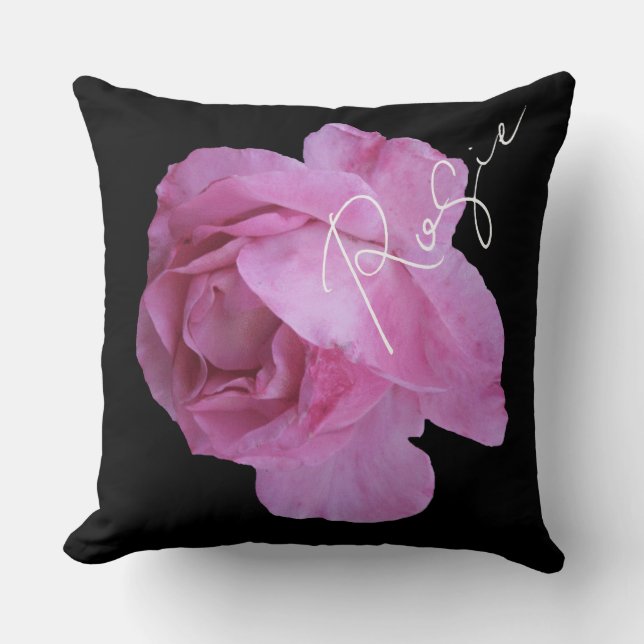 Coussin Joli rose rose nom Rosie personnalisable boho mign (Recto)