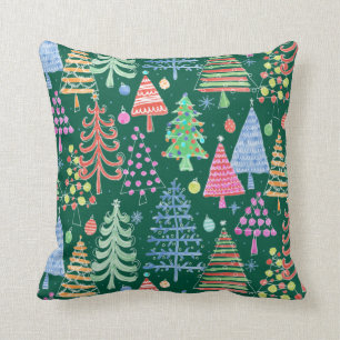 Coussin Joli sapin de Noël Motif vert rose rouge