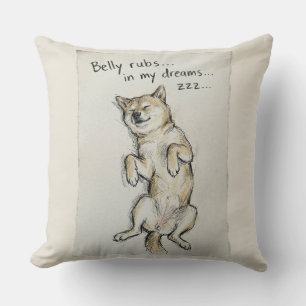 Coussin Joli Shiba Inu endormi "Câlins sur mon ventre dans