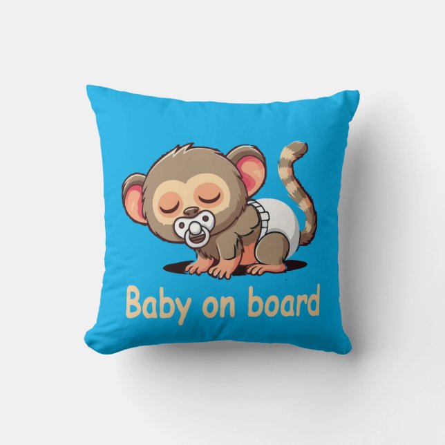 Coussin Joli Singe Dormant de Dessin Animé | Bébé à Bord d (Recto)