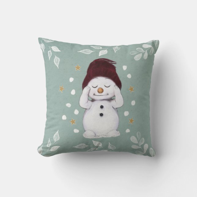 Coussin Joli Snowman d'hiver bleu Noël (Recto)