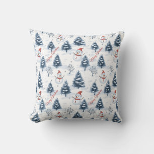 Coussin Joli Snowman Et Snowy Trees Joyeux Noël