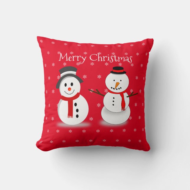Coussin Joli Snowman hiver Neige Rouge Joyeux Noël Enfants (Recto)