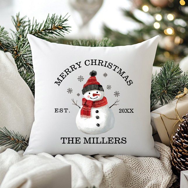 Coussin Joli Snowman Noël personnalisé (Cute Snowman Custom Christmas Throw Pillow Decoration )