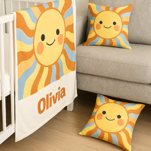 Coussin Joli soleil vintage avec des rayons ondulés funky