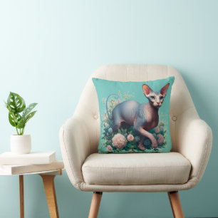 Coussin Joli Sphynx Chat & Fleurs