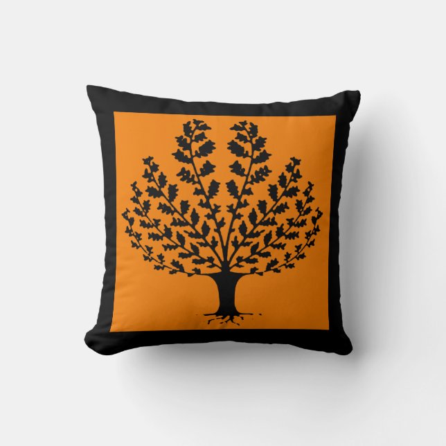 Coussin Joli style crayon Art Orange avec Arbre Noir (Recto)