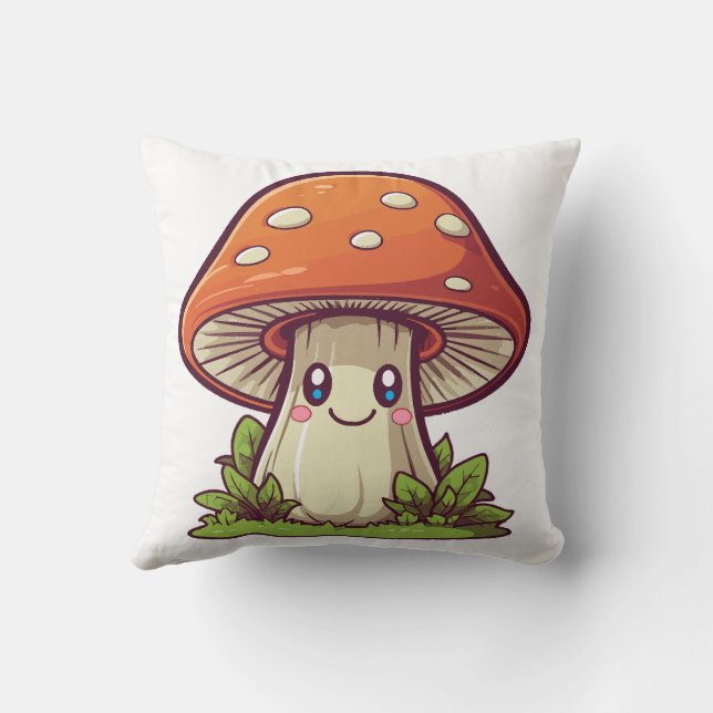 Coussin Joli style kawaii, Cueillette de champignons (Verso)