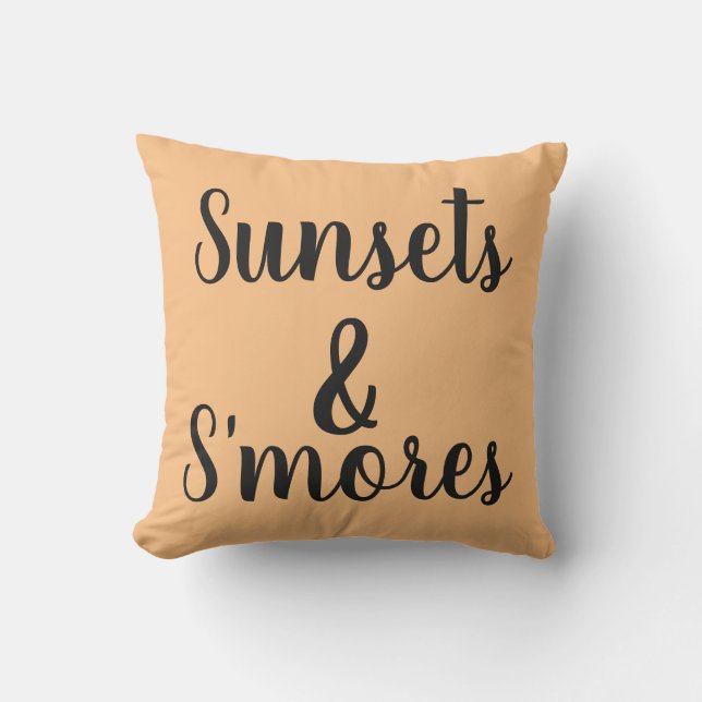Coussin joli SUNSETS & S'MORES lettrage | (Recto)