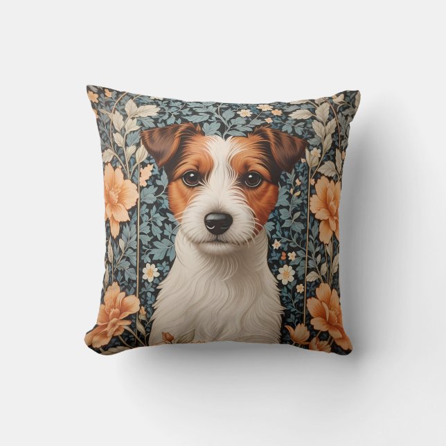 Coussin Joli Terrier Jack Russell Inspiré de William Morri (Recto)