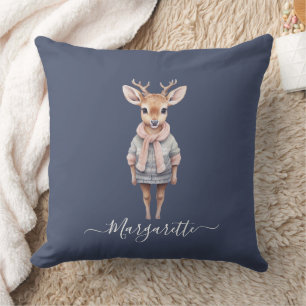 Coussin Joli thème d'hiver pastel couleur cerf nom personn