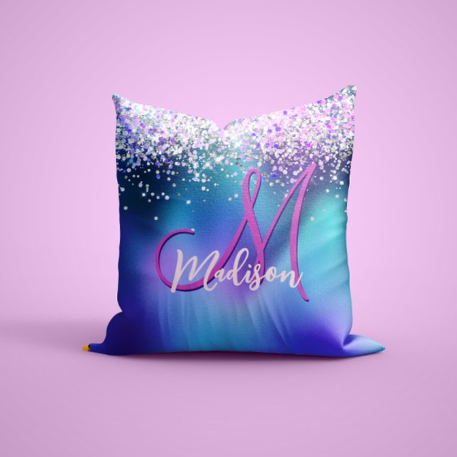 Coussin Joli turquoise violet faux parties scintillant mon (Créateur téléchargé)