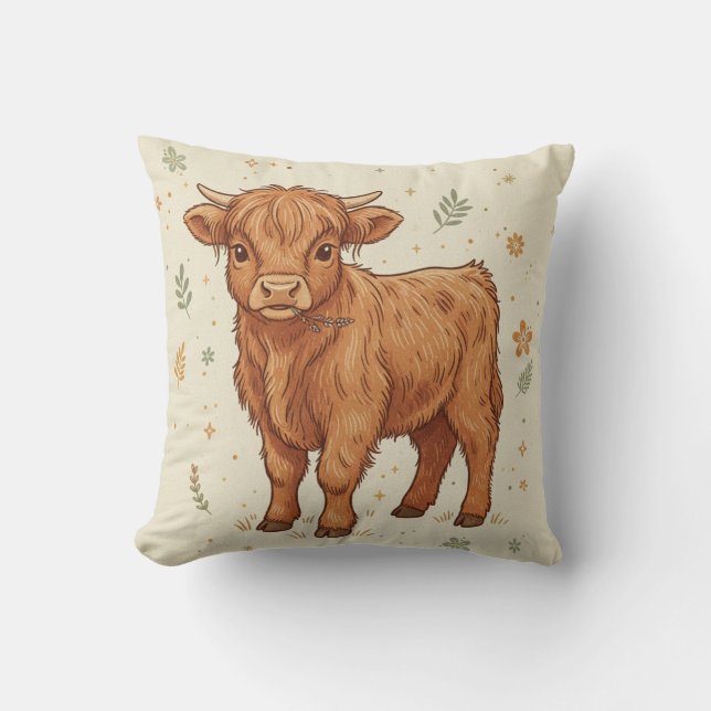 Coussin Joli Veau de Highland Fantaisiste (Recto)