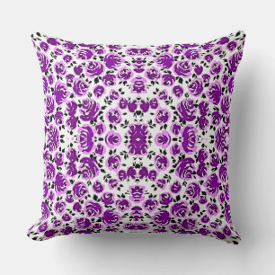Coussin Joli violet blanc rose motif