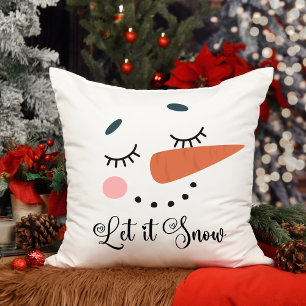 Coussin Joli visage de Snowman laissez-lui neiger vacances
