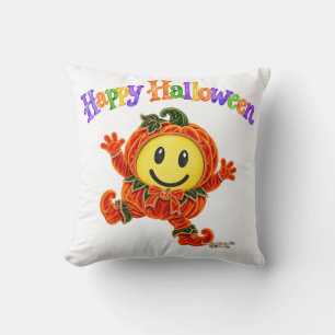 Coussin Joli visage souriant Halloween Citrouille en velou