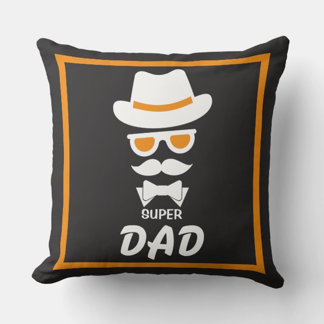 Coussin Joli visage super papa avec moustaches, Casquette, (Recto)