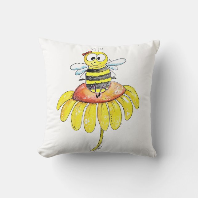Coussin Jolie abeille fantaisiste sur une fleur (Recto)