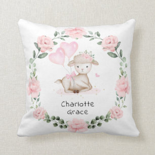 Coussin Jolie agneau rose Floral Wreath Baby Girl Nursery