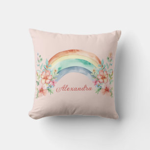 Coussin Jolie aquarelle Fleurs et arc-en-ciel