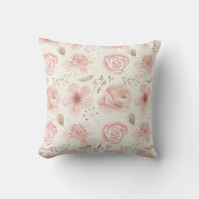 Coussin Jolie aquarelle Fleurs Motif rose Jardin (Recto)