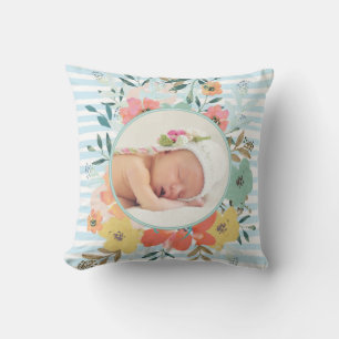 Coussin Jolie aquarelle Floral Photo personnalisée