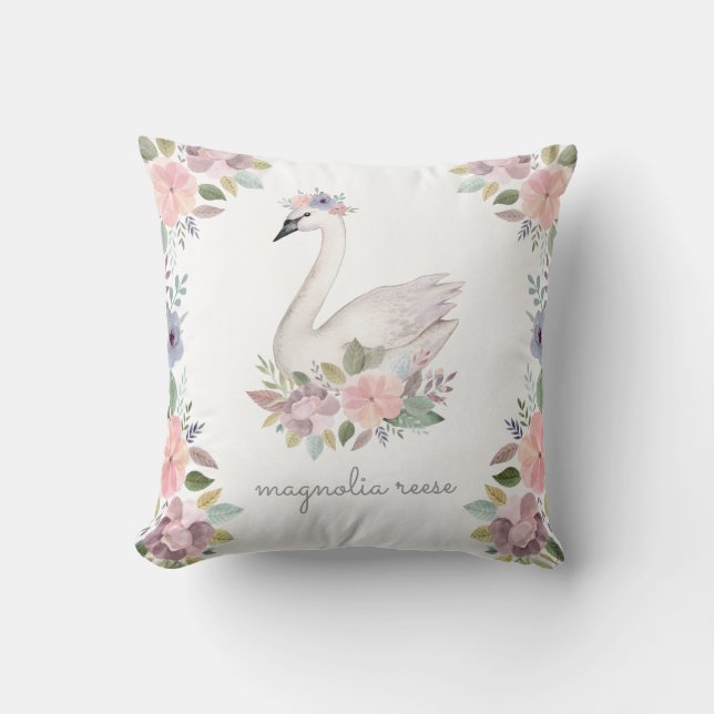 Coussin Jolie aquarelle Floral Swan Princesse Nom (Recto)