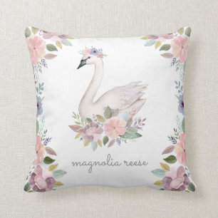 Coussin Jolie aquarelle Floral Swan Princesse Nom