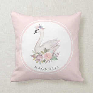 Coussin Jolie aquarelle Floral Swan Princesse Nom