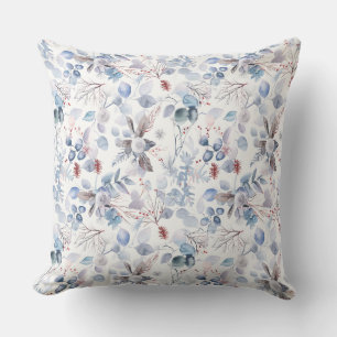 Coussin Jolie aquarelle Hiver Bleu Floral