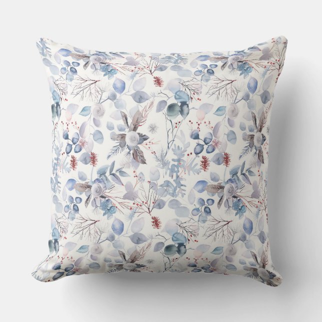 Coussin Jolie aquarelle Hiver Bleu Floral (Recto)