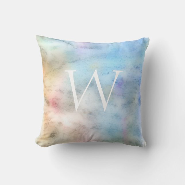 Coussin jolie aquarelle monochrome bleu (Recto)