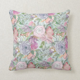 Coussin Jolie aquarelle Pastel Fleurs de lin