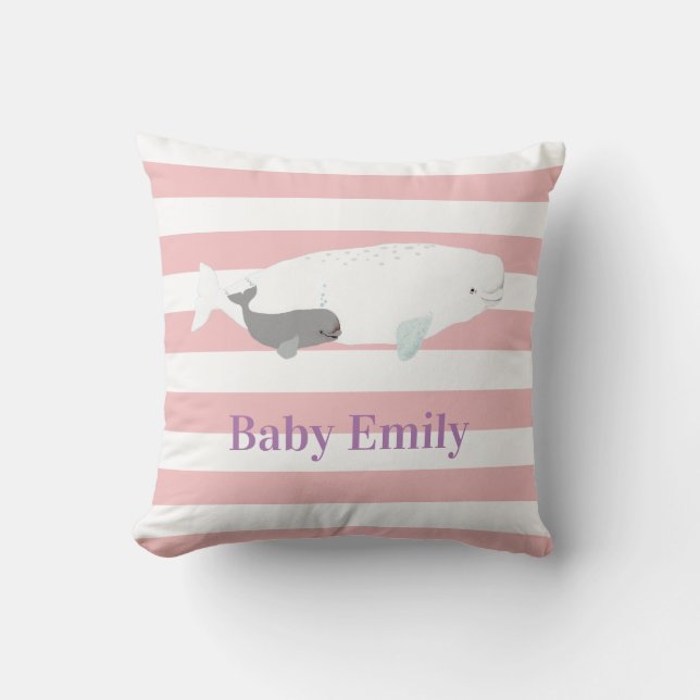 Coussin Jolie Baleine Beluga Pour Bébé Fille, Nom Pink Str (Recto)